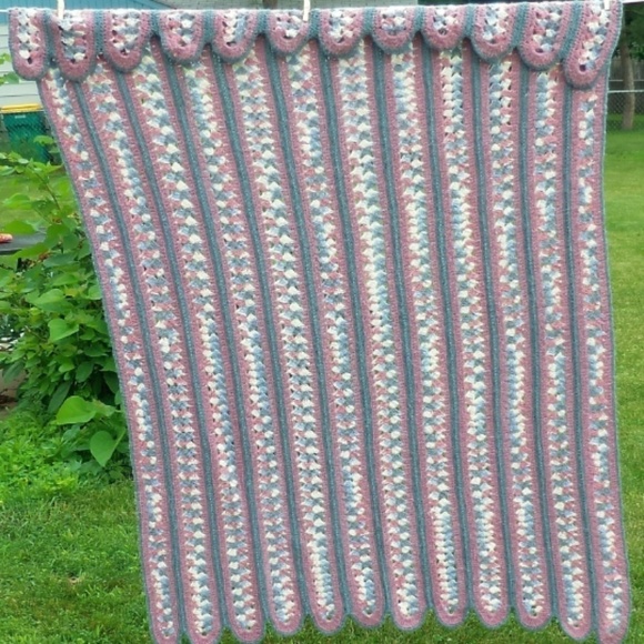 Vintage Striped Crochet Afghan Blanket 48 x 62 - Picture 4 of 5